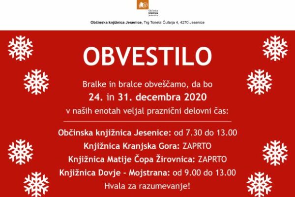 Delovni čas med prazniki